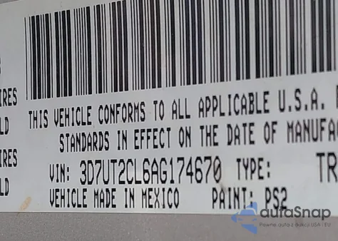 2010 Dodge Ram 2500 Slt from USA, damaged, VIN 3D7UT2CL6AG174670